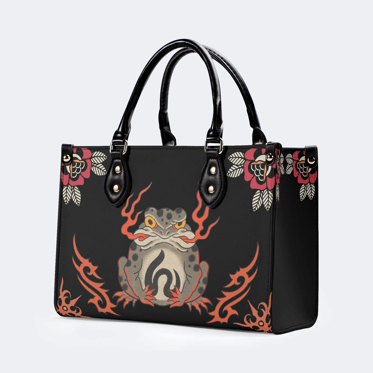 Japanese Style Frog Print - Leather Handbag
