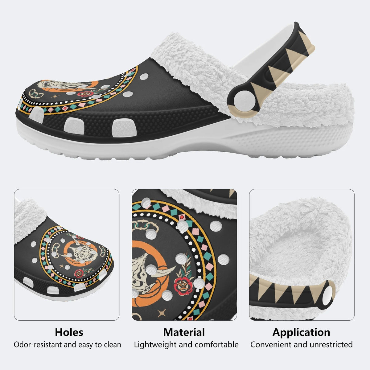 Horror Fangs Ghost Mask - Fur Lined Slippers/Sandals