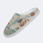 Evergreen Crane Print Fleece-Lined Slippers