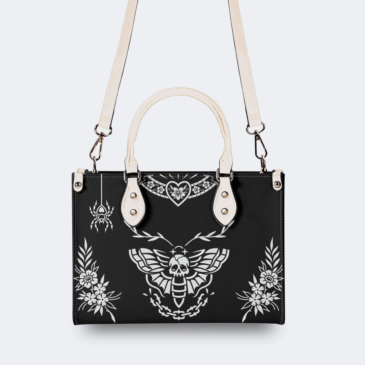 Death Moth Vintage Print - Leather Handbag