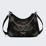 Retro Print Dark Death Moth - Leather Crossbody Bag
