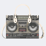 Vintage Radio Print - Leather Handbag