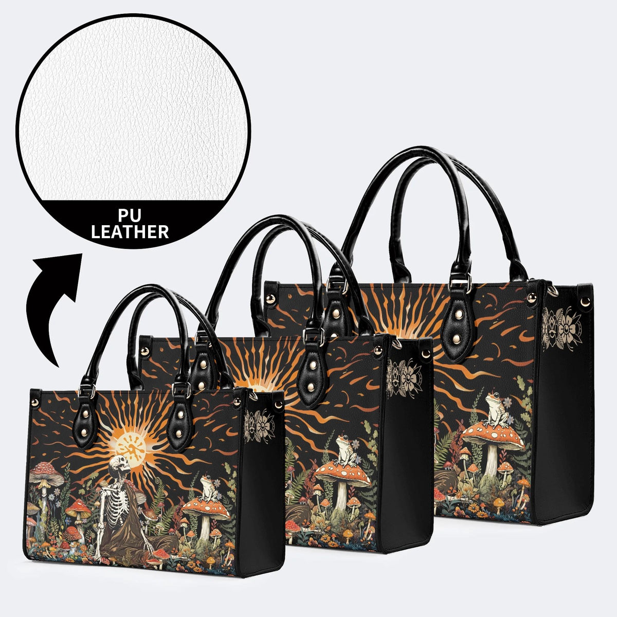 Sun Over The Mushroom Bush - Leather Handbag