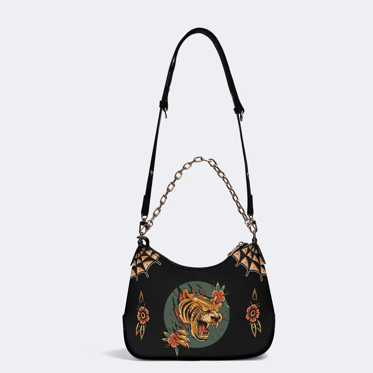 Tiger And Tiger Paw Print - Leather Crossbody Bag