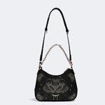Retro Print Dark Death Moth - Leather Crossbody Bag