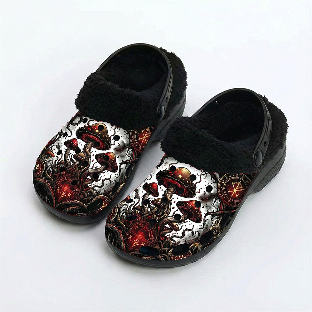 Glowing Strange Mushroom Forest Print Fleece-Lined Clogs