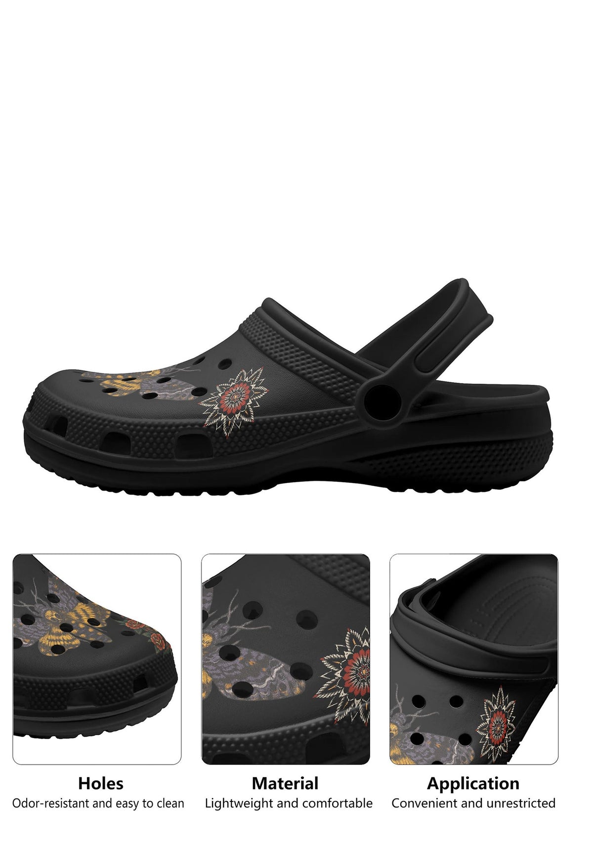 Breathable holes and lightweight design of the gothic moth slides