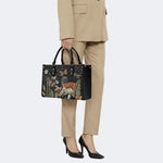 Starry Night Floral Moth Print - Leather Handbag