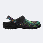 Eerie Forest Mushroom Fish Print Fleece-Lined Clogs