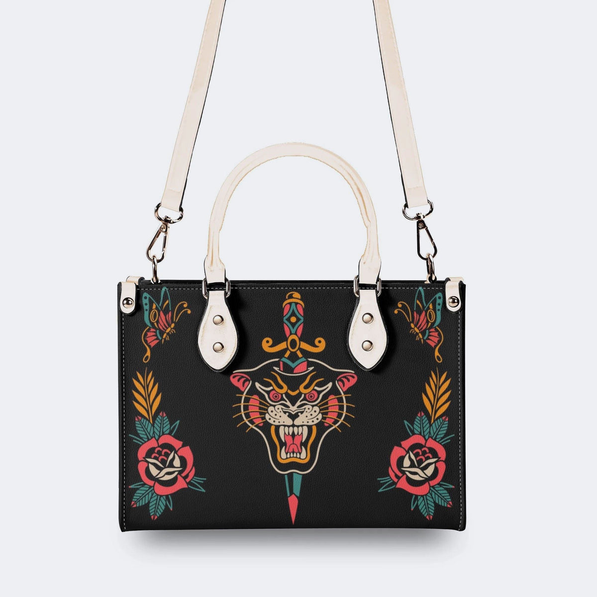Unisex Tiger Print - Leather Handbag