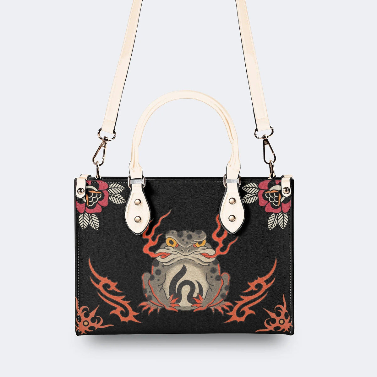 Japanese Style Frog Print - Leather Handbag