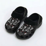 Crescent Moon & Thorny Rose & Death Moth Print Fleece-Lined Clogs