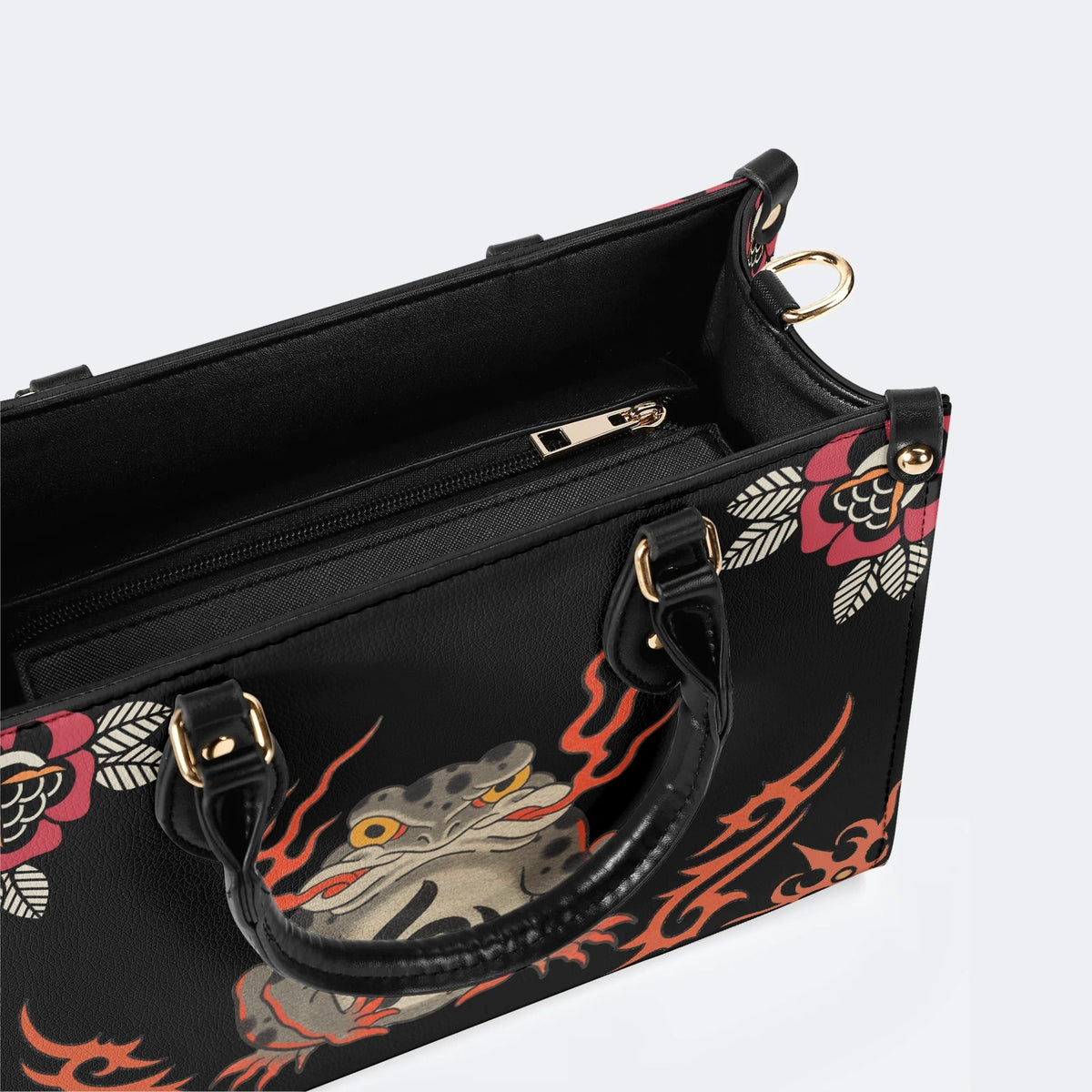 Japanese Style Frog Print - Leather Handbag