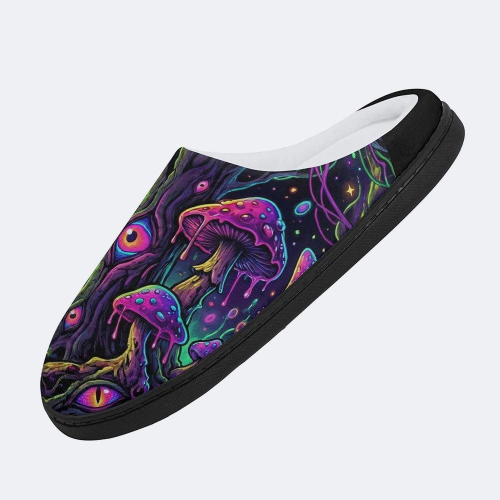 Psychedelic Mushroom Forest Print Fleece-Lined Slippers