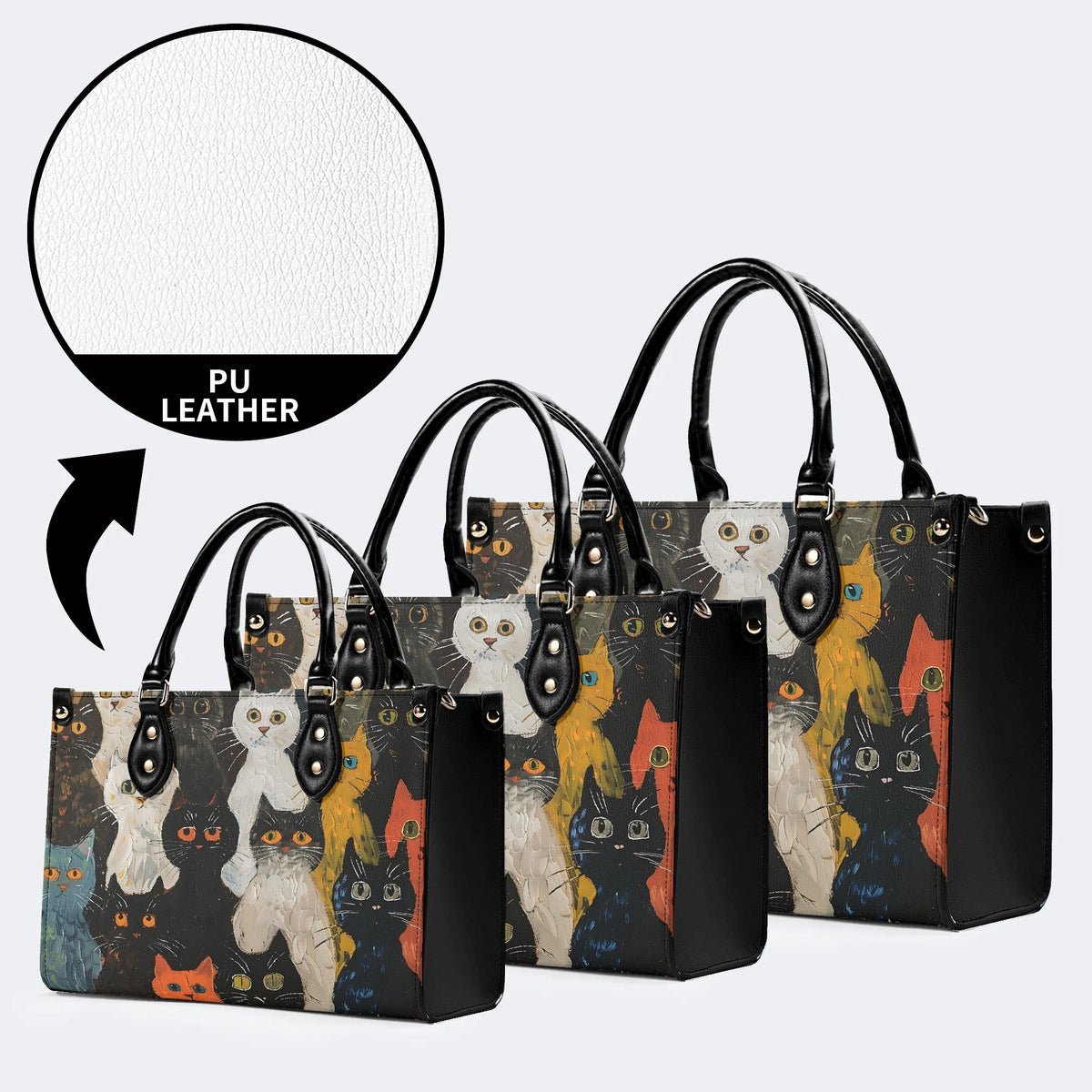 Artistic Graffiti Cats Print - Leather Handbag