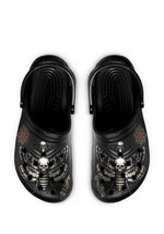 Top view of Skull Moth Ritual Slippers showing skull moth and occult pattern