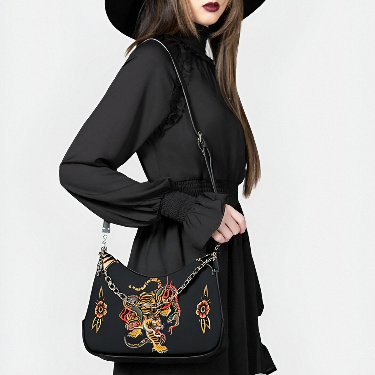 Old School Tiger & Snake Print - Leather Crossbody Bag