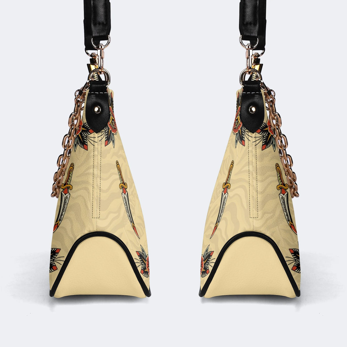 Traditional Tiger and Dragon Print - Leather Crossbody Bag