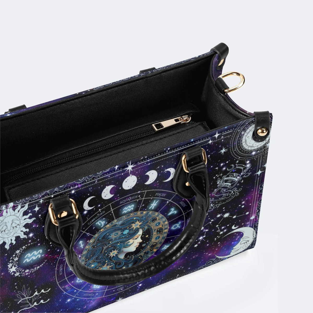 Aquarius Starry Sky - Leather Handbag