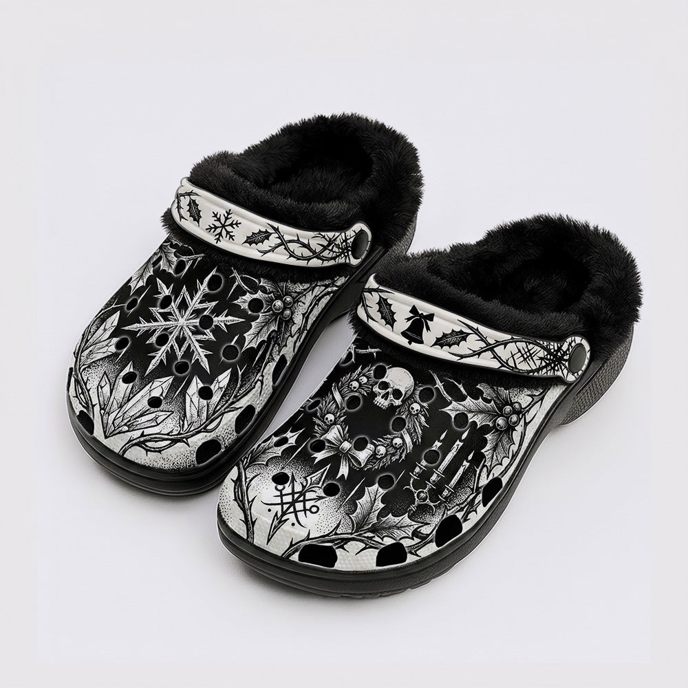 Gothic Christmas Print Fleece-Lined Clogs