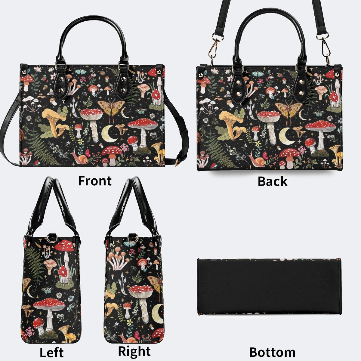 Starry Mushroom Print - Leather Handbag