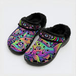 Psychedelic Neon Mushroom Fish Print Fleece-Lined Clogs