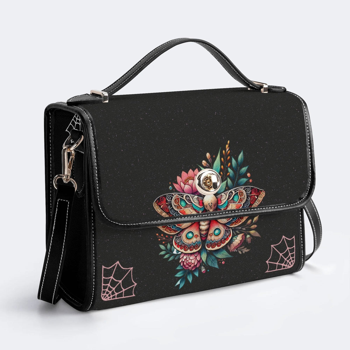 Vintage Death Moth Print - Leather Satchel Bag