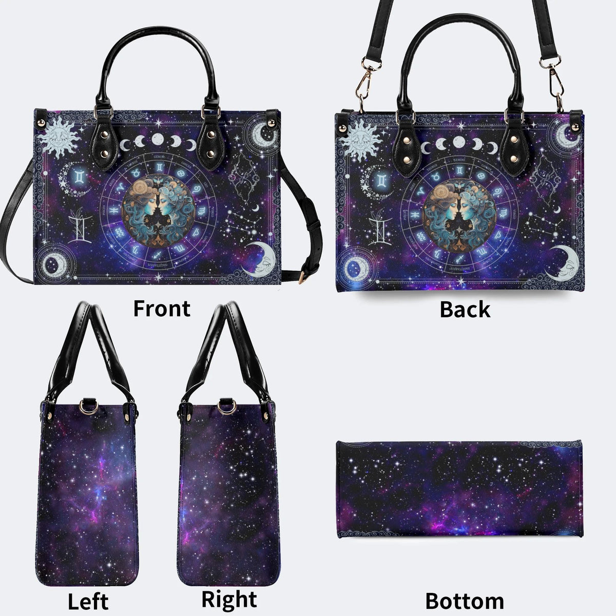 Gemini Starry Sky - Leather Handbag