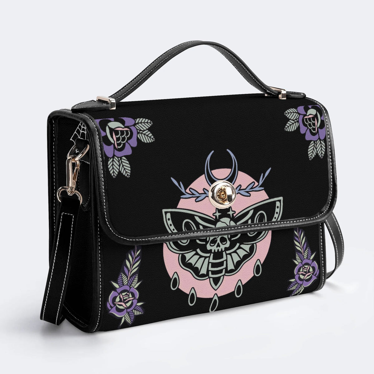 Death Moth Vintage Print - Leather Satchel Bag