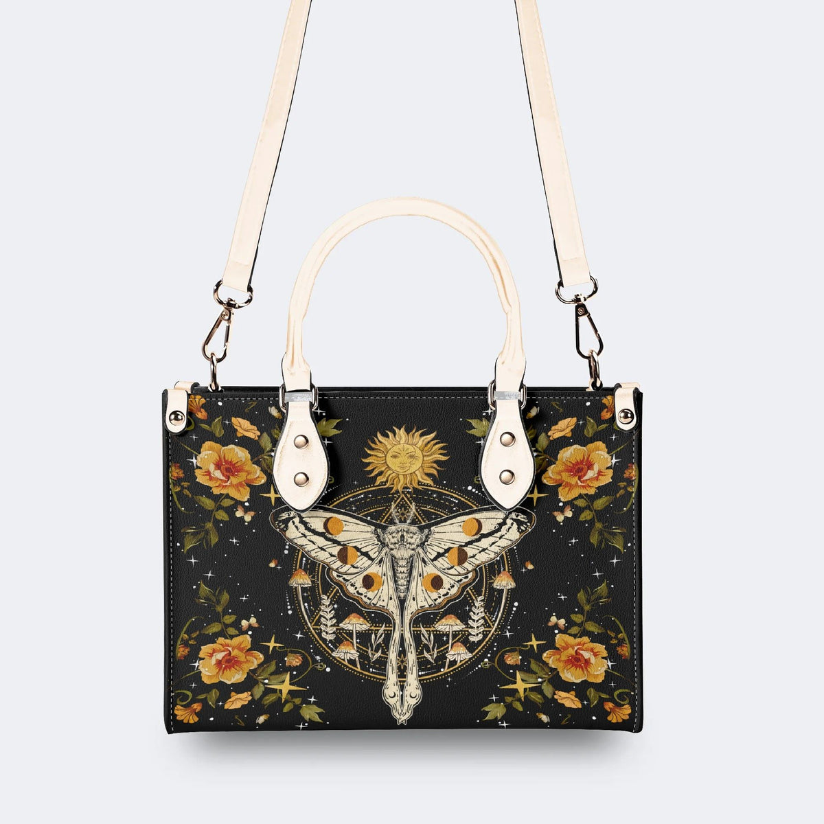 Sun And Moth Print - Leather Handbag