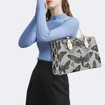 Vintage Moth And Black Lace Print - Leather Handbag