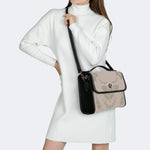 Classic Beige Death Moth Vintage Print - Leather Satchel Bag