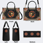 Vintage Black Panther With Flowers - Leather Handbag