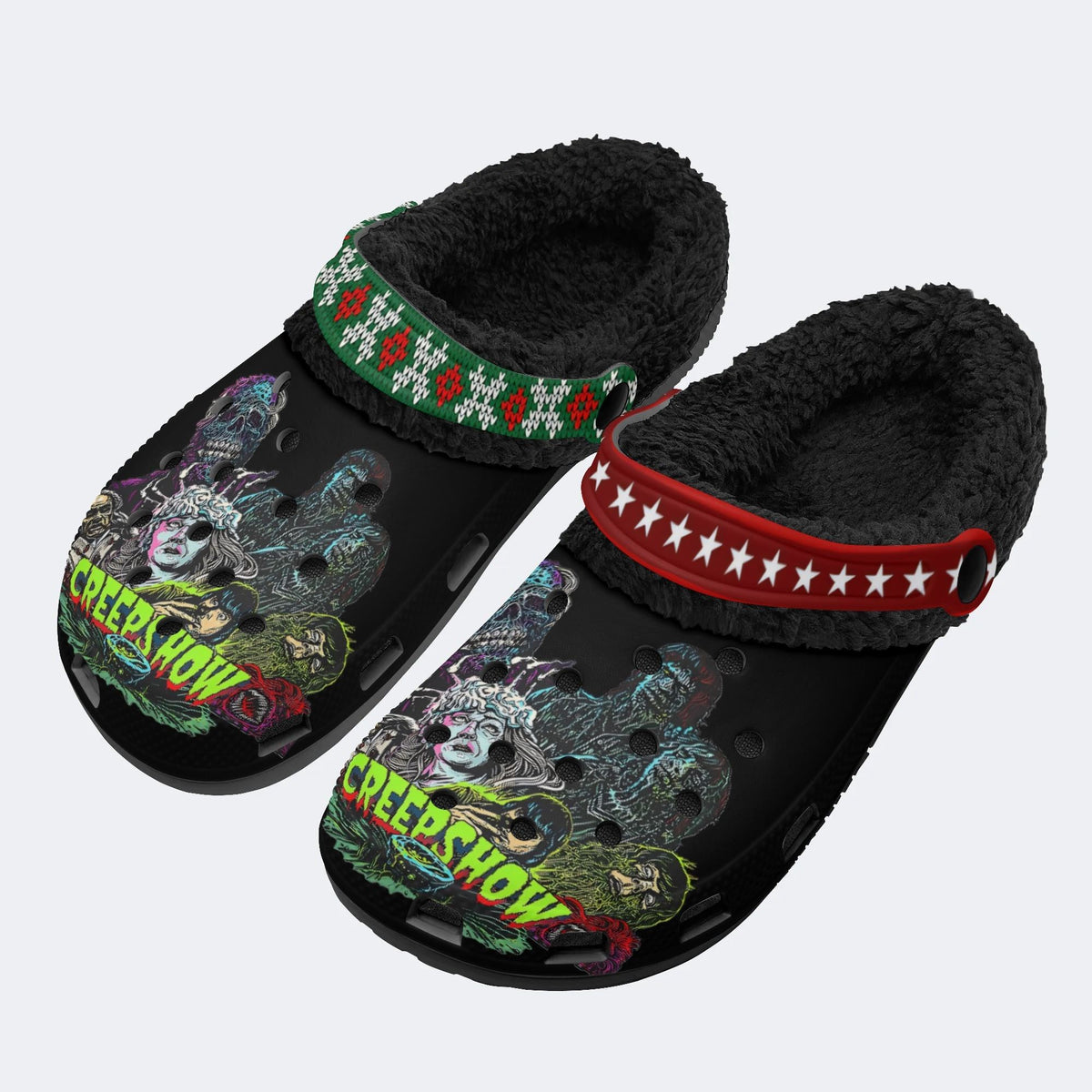 Horror Movie Vintage Print - Fur Lined Slippers/Sandals