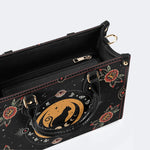 Vintage Cat And Moon Print - Leather Handbag