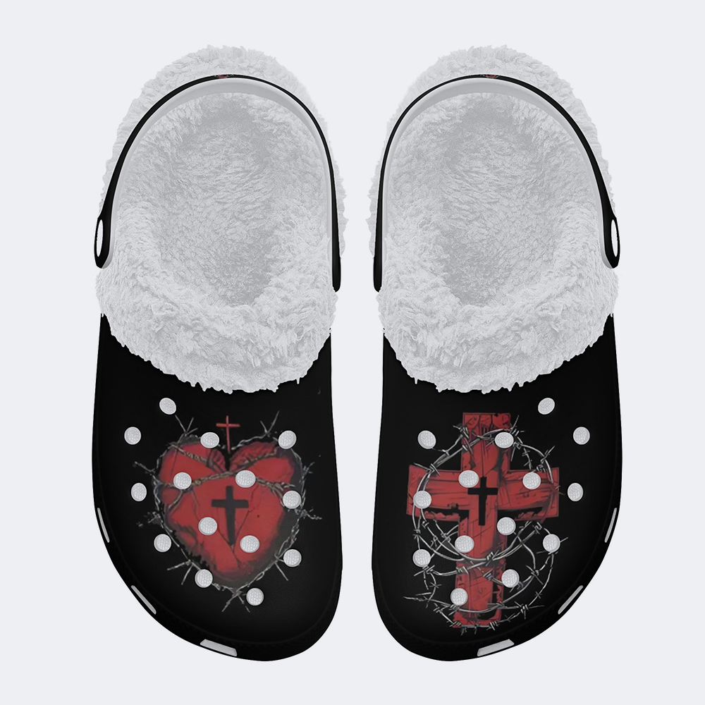 Heart Print - Fur Lined Slippers/Sandals