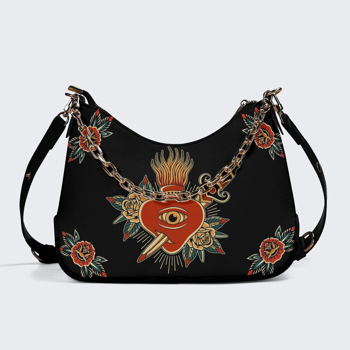 Flaming Heart Art Print - Leather Crossbody Bag