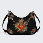 Flaming Heart Art Print - Leather Crossbody Bag