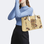 Traditional Tiger and Dragon Print - Leather Handbag