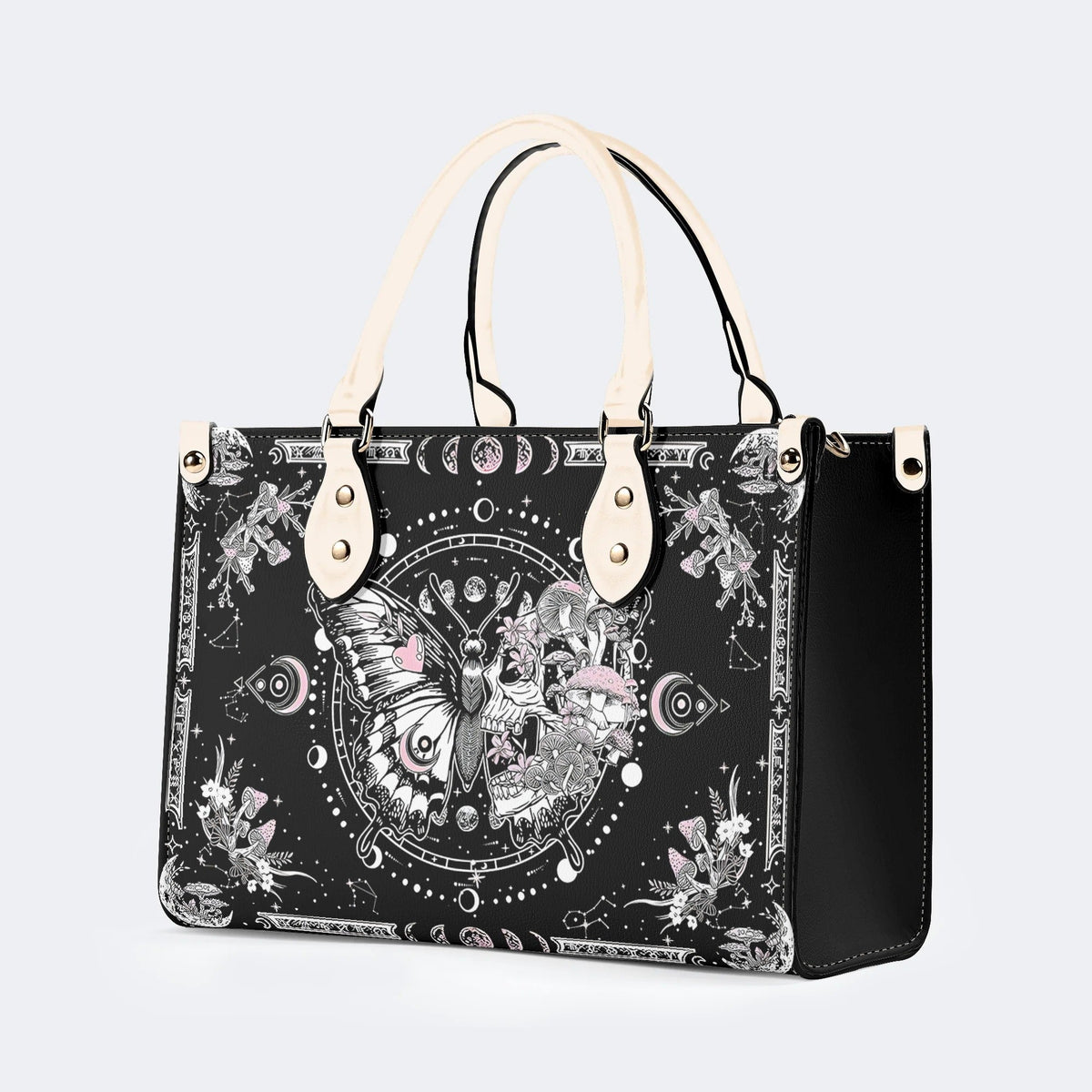 Tarot Skull Butterfly Print - Leather Handbag