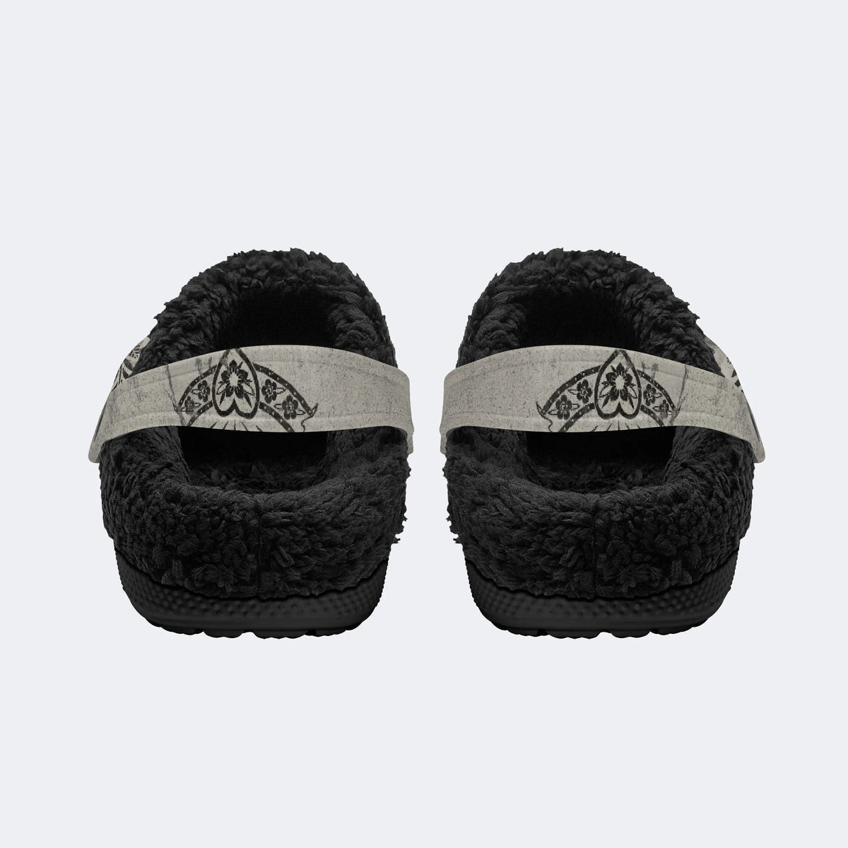 Retro Moth Print - Fur Lined Slippers/Sandals