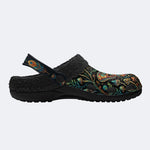 Psychedelic Mushroom Forest Moth Retro Print Fleece-Lined Clogs