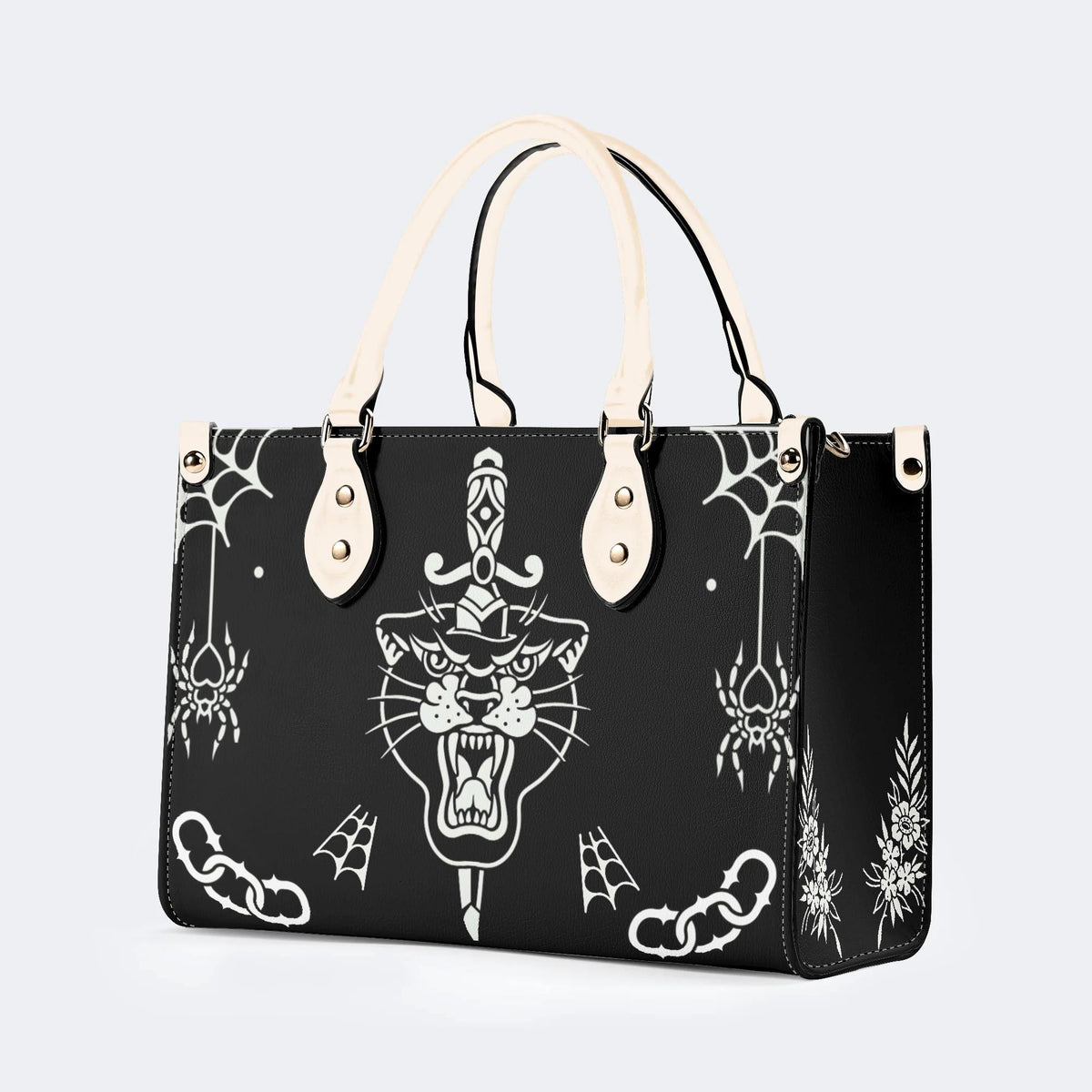 Unisex Tiger Print - Leather Handbag