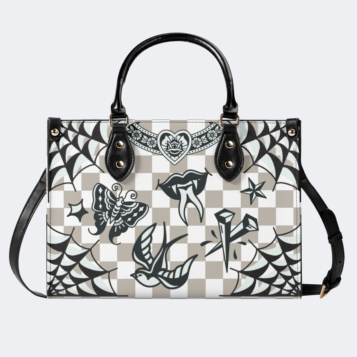 Gothic Tattoo Print - Leather Handbag