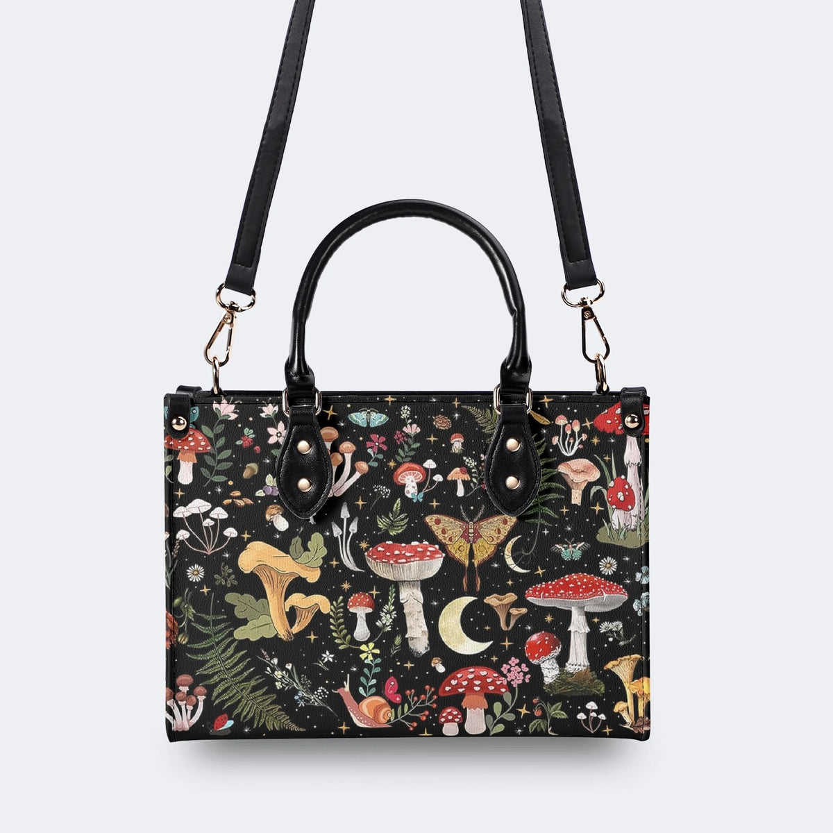 Starry Mushroom Print - Leather Handbag