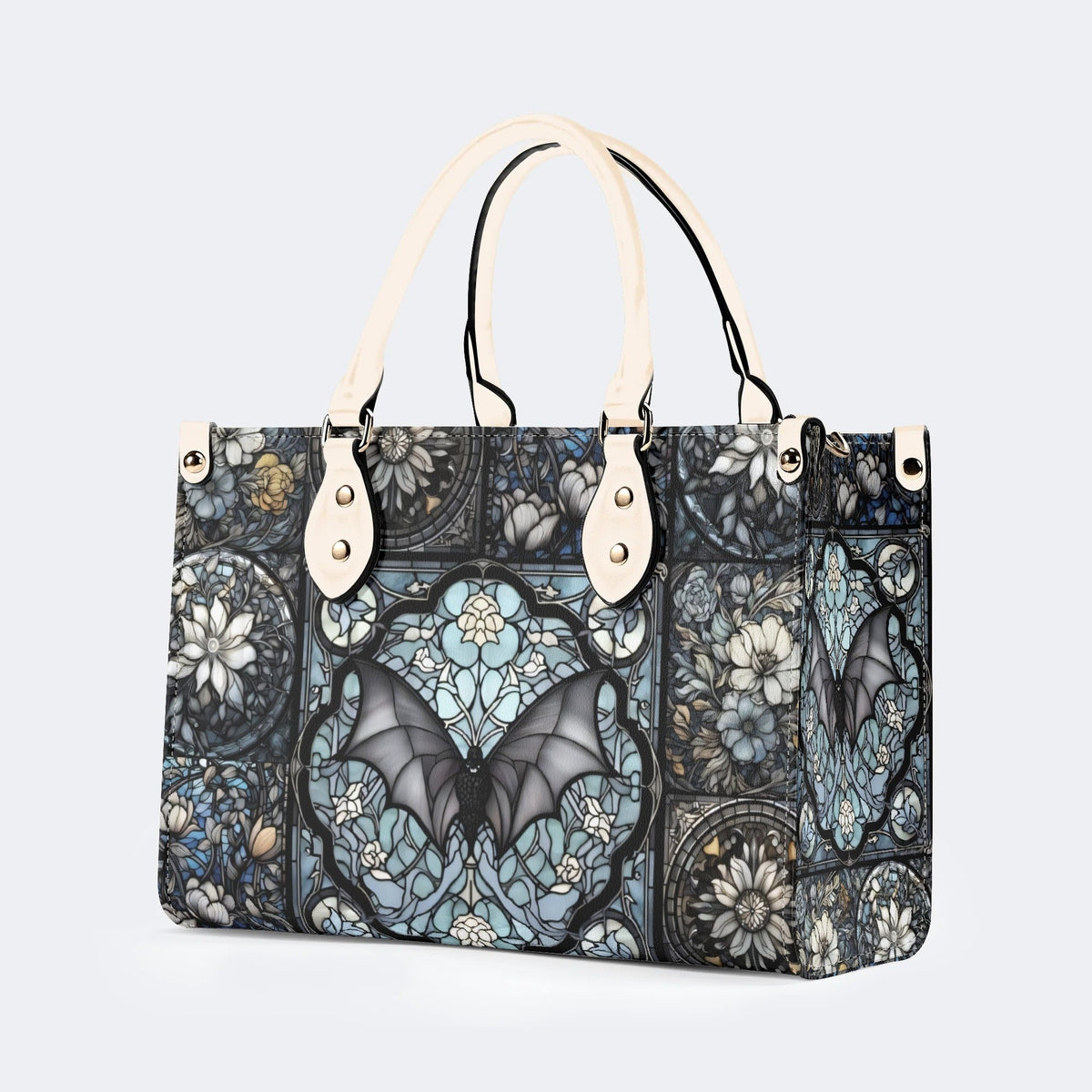 Gothic Bat Print - Leather Handbag