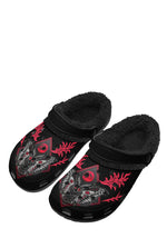 Blood Moon slippers – front view of occult moth with red moon and flame