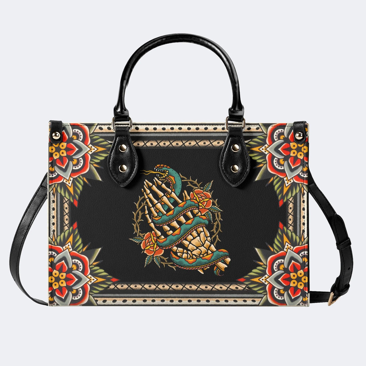 Skeleton Hand And Snake - Leather Handbag