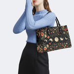 Starry Sky Over Flowers - Leather Handbag