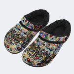 Unisex Death Moth Print - Fur Lined Slippers/Sandals